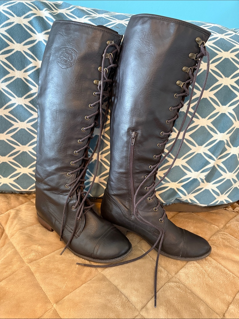 Rocket Dog Tall Lace-Up faux leather Riding Boots - Dark Brown